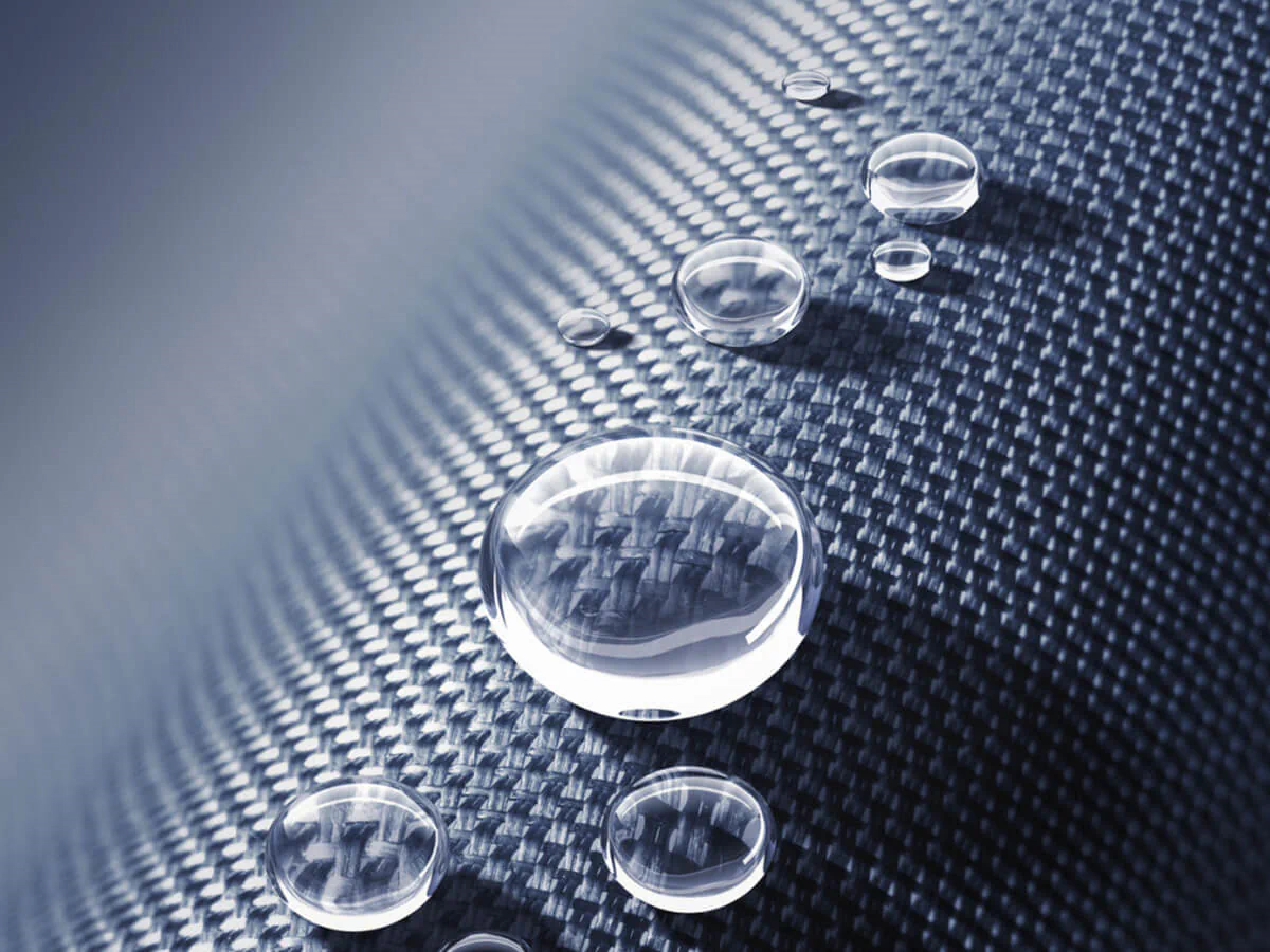 Nanotechnologie Bildbeschreibung / description: Wassertropfen auf carbonartigem Gewebe